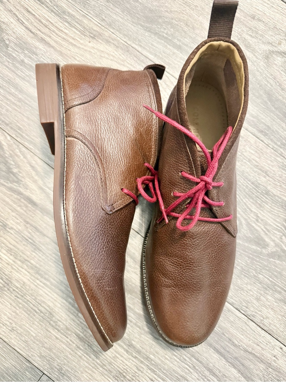 Cole Haan Brown Leather Chukka Boots with Red Laces